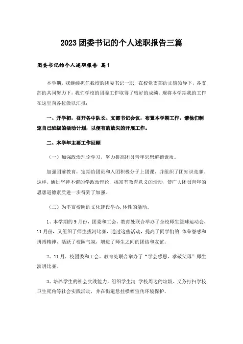 2023团委书记的个人述职报告三篇