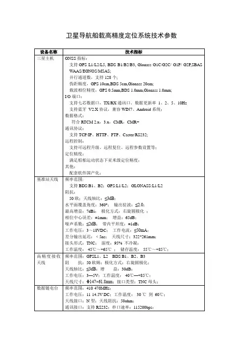 卫星导航船载高精度定位系统技术参数