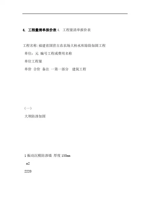4 工程量清单报价表