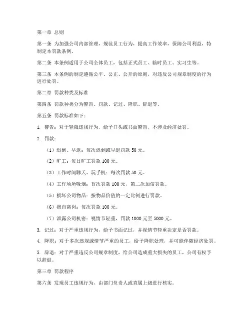 公司管理制度罚款条例