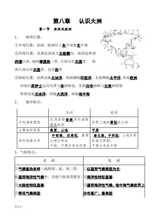湘教版七年级地理下册复习提纲_(附图版)