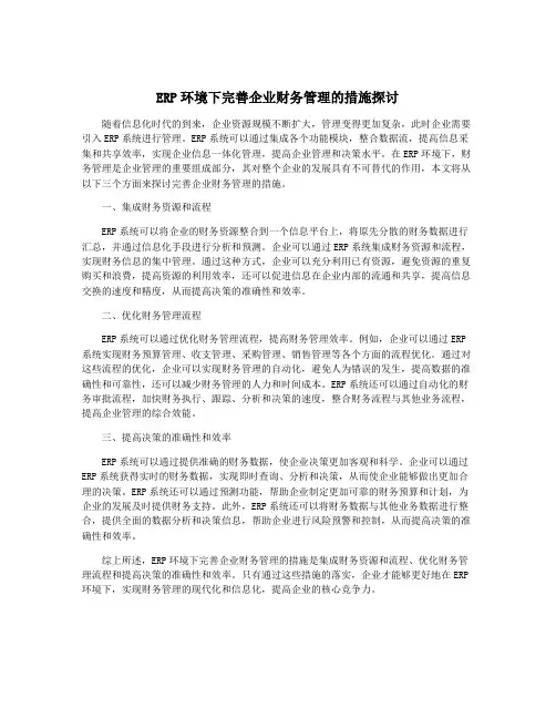 ERP环境下完善企业财务管理的措施探讨