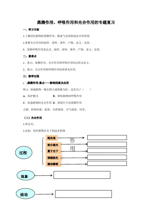 生物人教版七年级上册蒸腾作用、呼吸作用和光合作用的专题复习