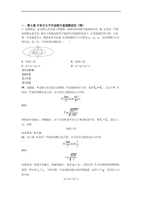 高一下册物理 万有引力与宇宙单元测试卷(含答案解析)