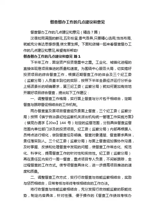 督查督办工作的几点建议和意见