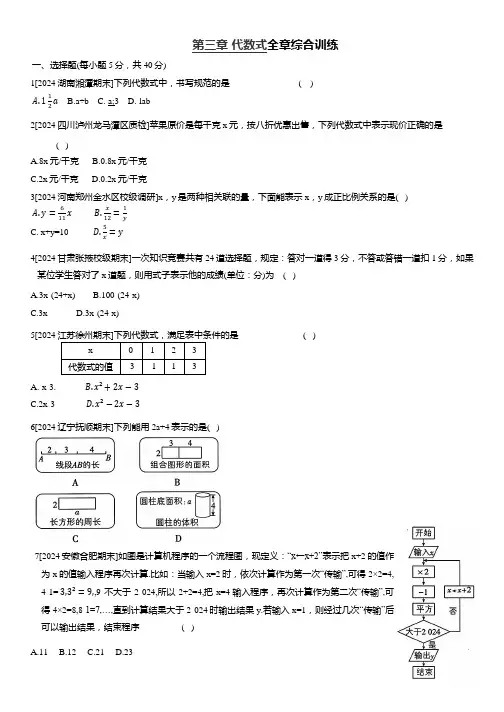 第三章 代数式全章综合训练   2024—2025学年人教版数学七年级上册