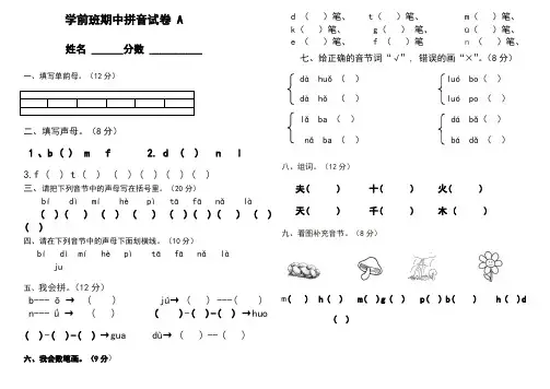 学前班上册期中拼音试卷