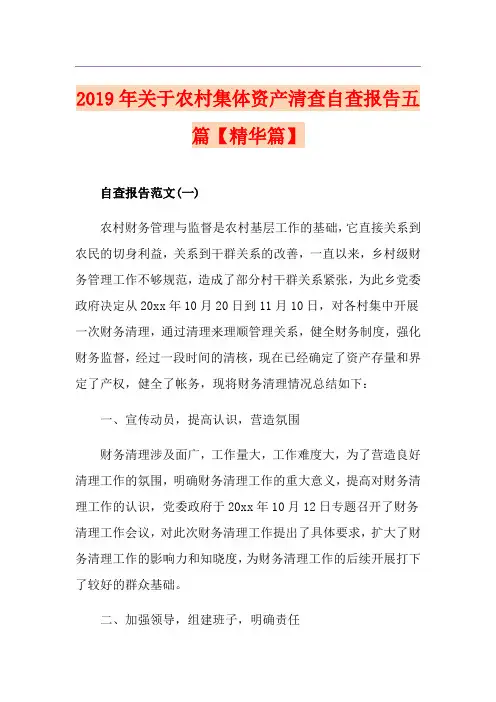关于农村集体资产清查自查报告五篇【精华篇】