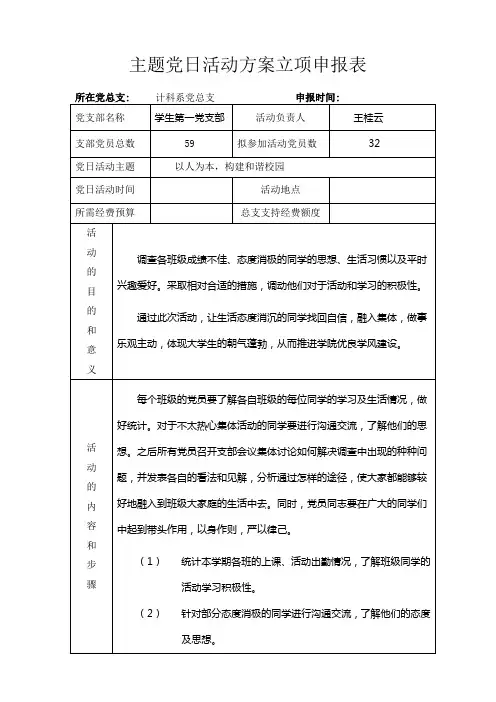 学生支部主题党日活动方案立项申报表