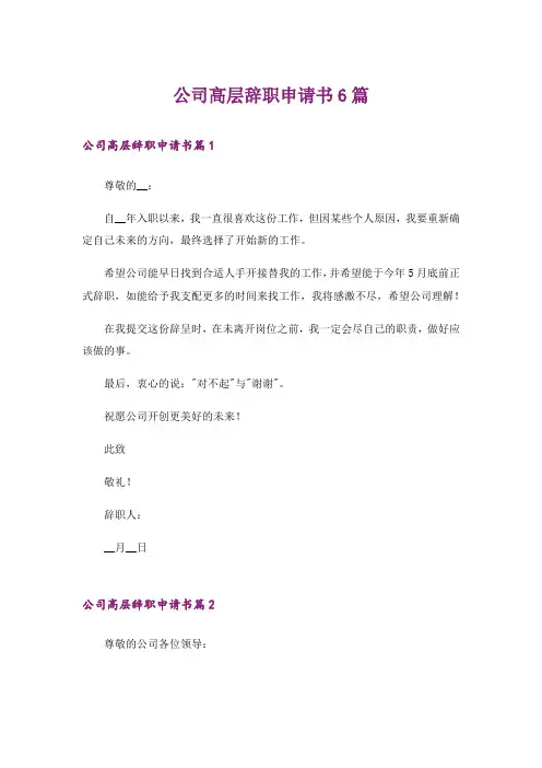 公司高层辞职申请书6篇