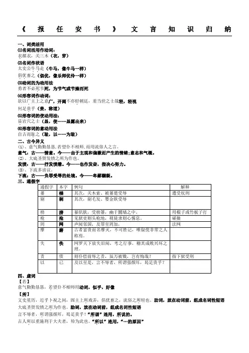 《报任安书》文言知识归纳