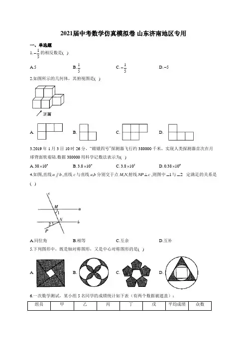 2021届中考数学仿真模拟卷 山东济南地区专用(有答案)