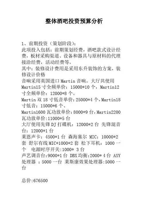 整体酒吧投资预算分析