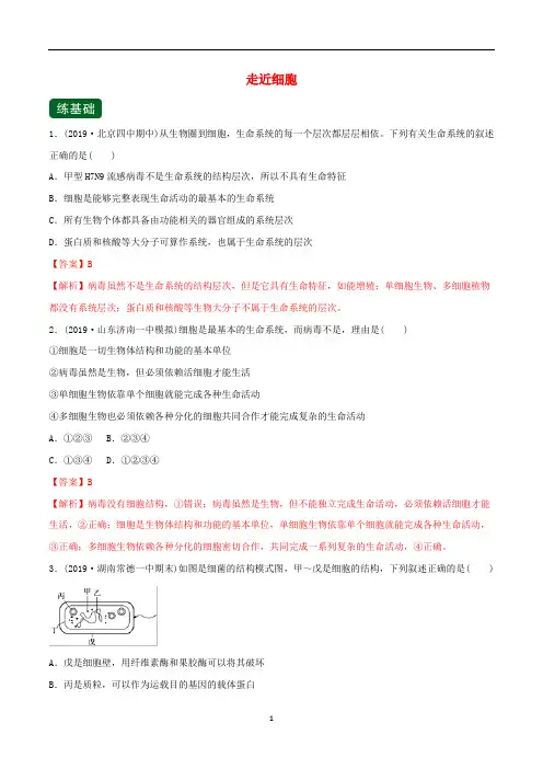 高考生物一轮复习专题1.1走近细胞精练含解析