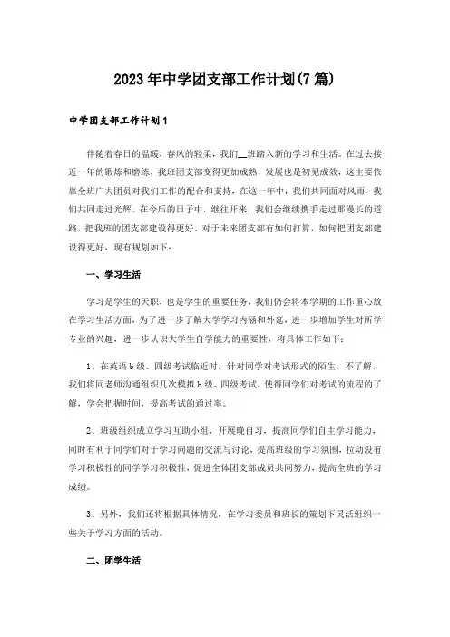 2023年中学团支部工作计划(7篇)