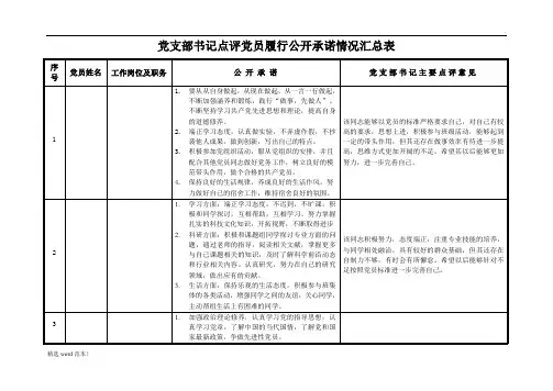 党支部书记点评党员履行公开承诺情况汇总表