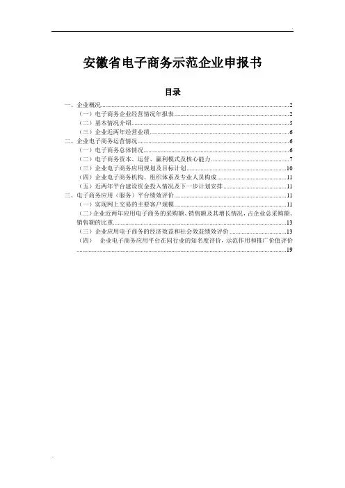 电子商务示范性企业申请的报告书