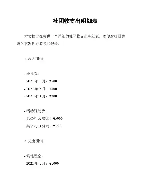 社团收支出明细表