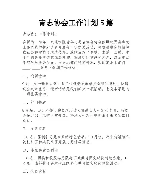青志协会工作计划5篇