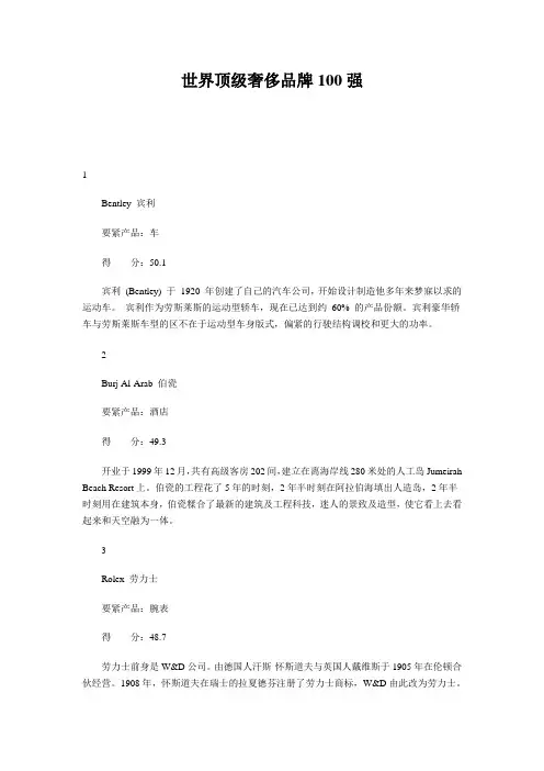 世界顶级奢侈品牌100强
