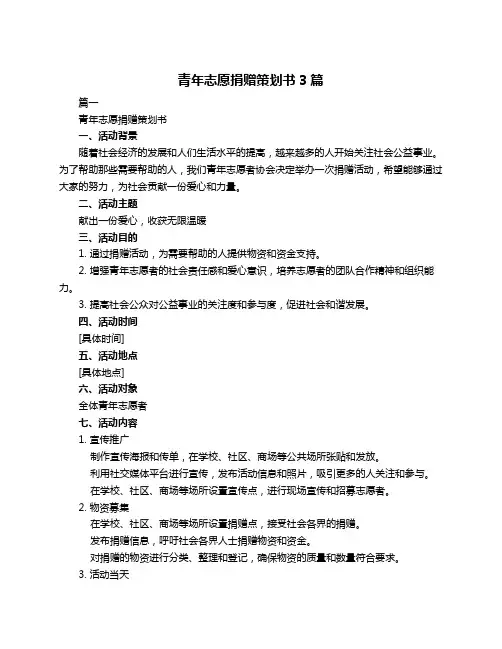 青年志愿捐赠策划书3篇