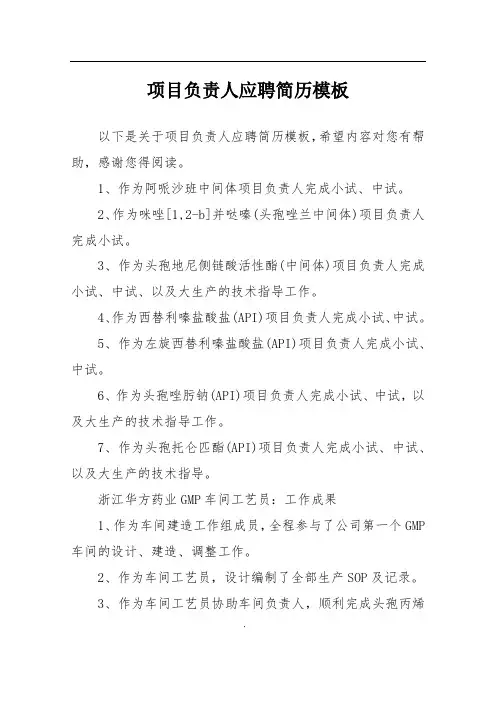 项目负责人应聘简历模板