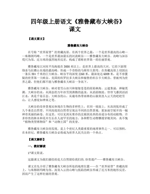 四年级上册语文《雅鲁藏布大峡谷》课文