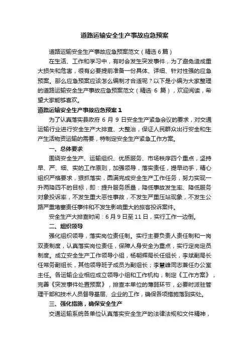 道路运输安全生产事故应急预案范文（精选6篇）
