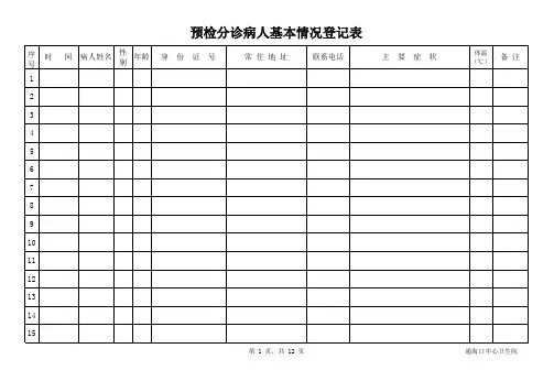 预检分诊病人基本情况登记表