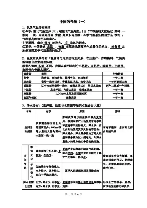 中国的气候(一)