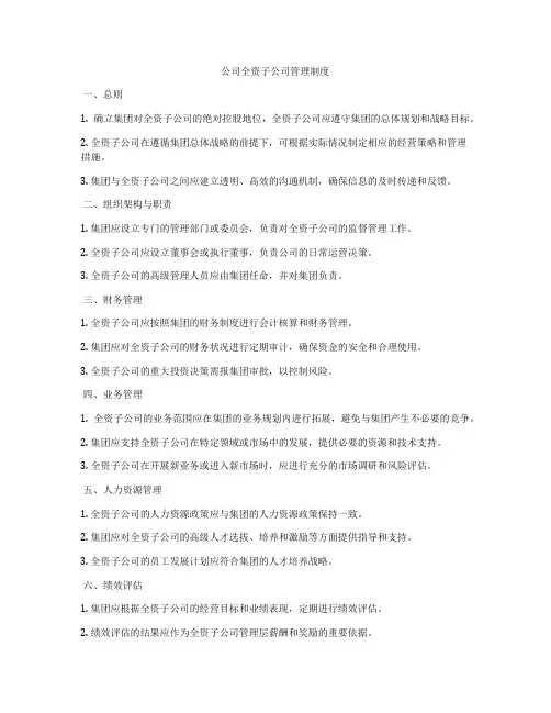 公司全资子公司管理制度