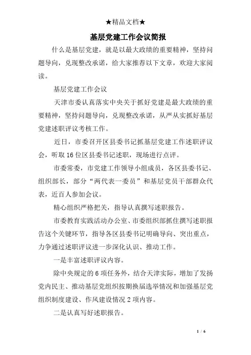基层党建工作会议简报