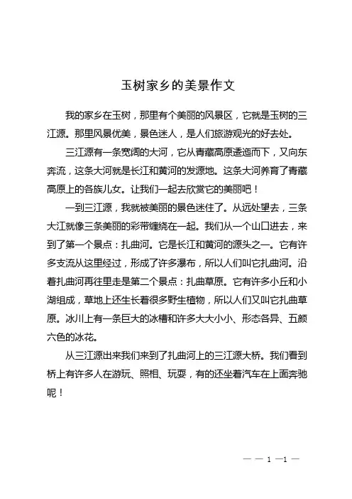 玉树家乡的美景作文600字