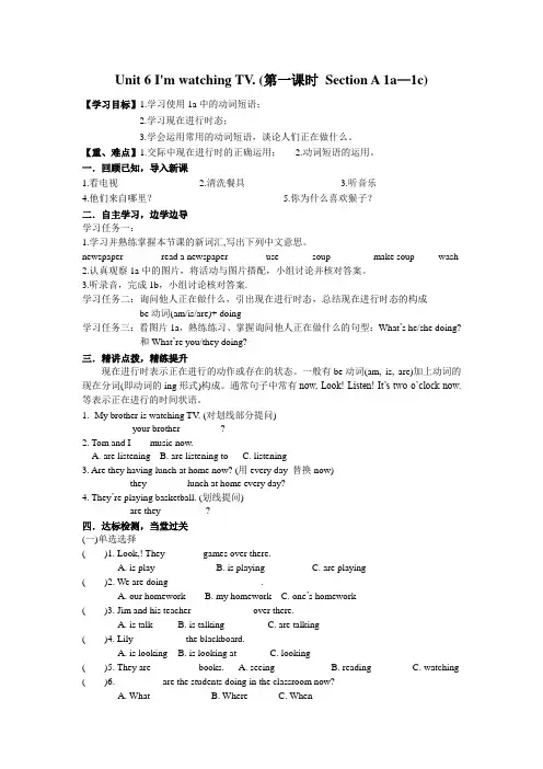 新目标七年级下册英语导学案Unit 6 I'm watching TV.