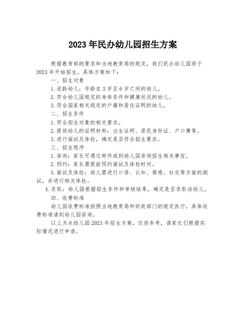 2023年民办幼儿园招生方案