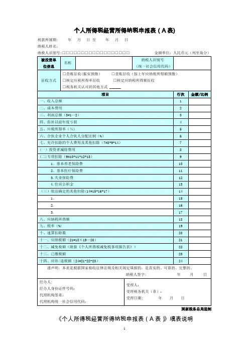 个人所得税经营所得纳税申报表(A表)-营业所得税a表