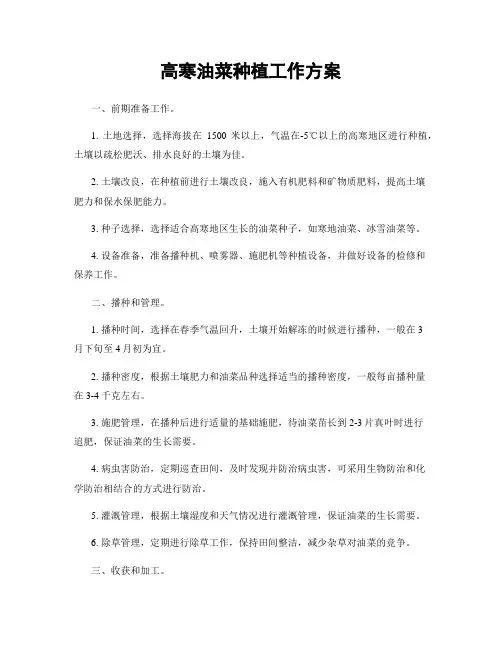 高寒油菜种植工作方案