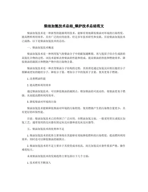 柴油加氢技术总结_锅炉技术总结范文