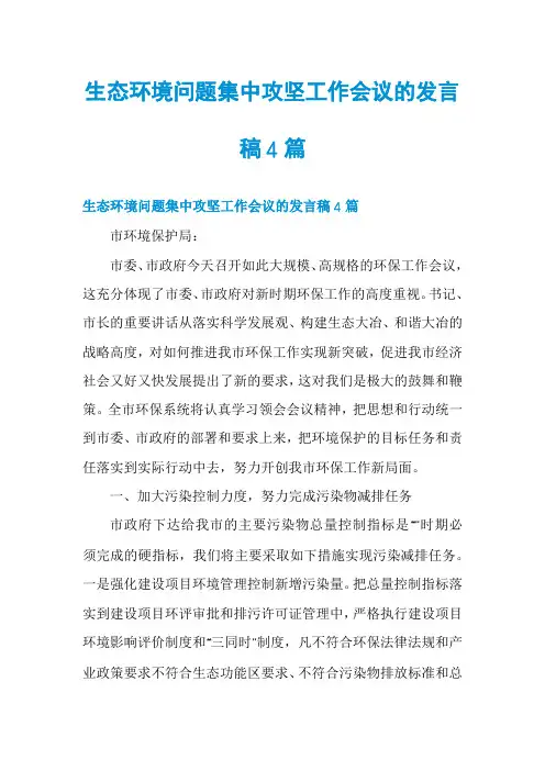 生态环境问题集中攻坚工作会议的发言稿4篇