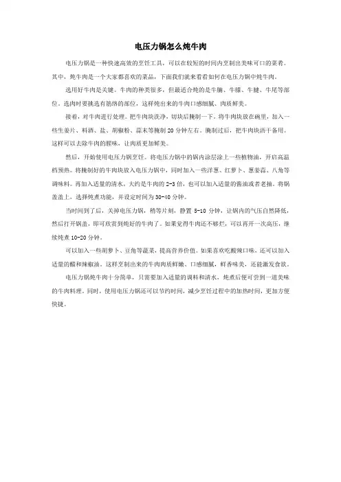 电压力锅怎么炖牛肉