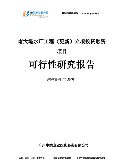 南大港水厂工程(更新)融资投资立项项目可行性研究报告(中撰咨询)