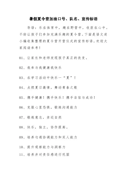 暑假夏令营加油口号队名和宣传标语