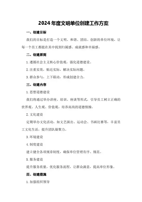 2024年度文明单位创建工作方案