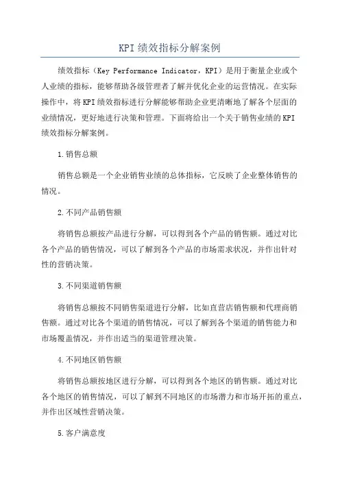 KPI绩效指标分解案例