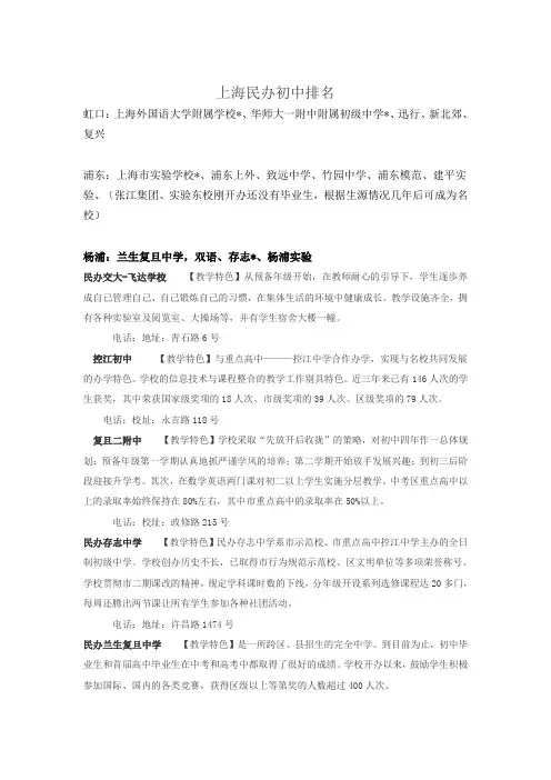 上海民办初中排名