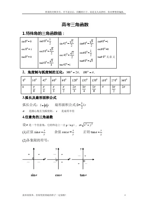 (新)高中数学三角函数知识点及试题总结