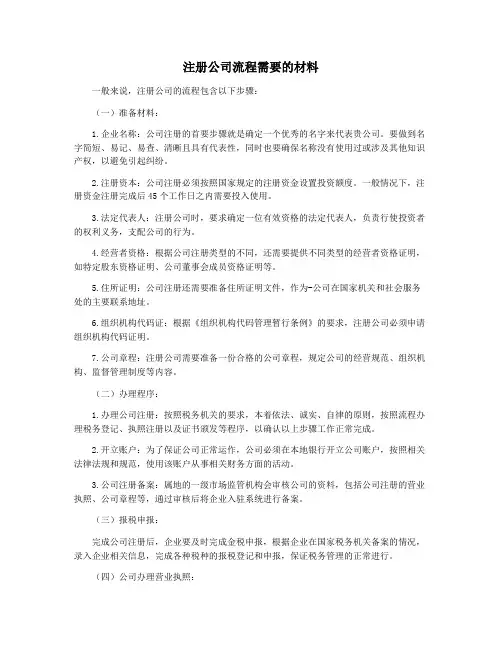 注册公司流程需要的材料