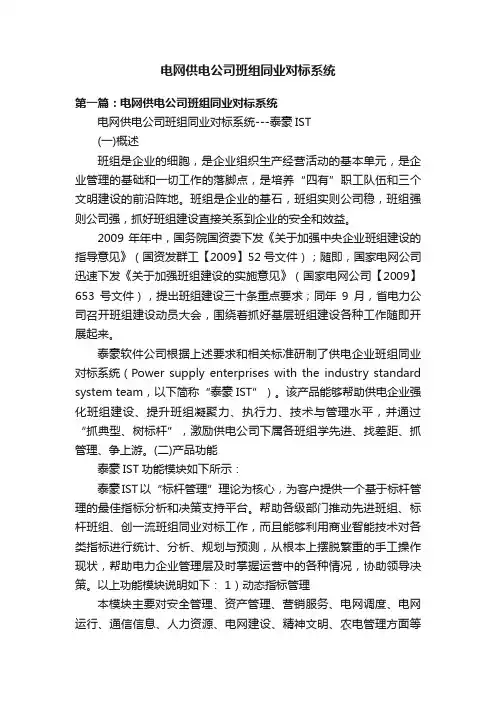 电网供电公司班组同业对标系统