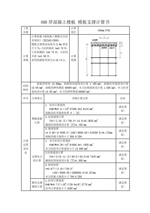 400厚混凝土楼板 模板支撑计算书