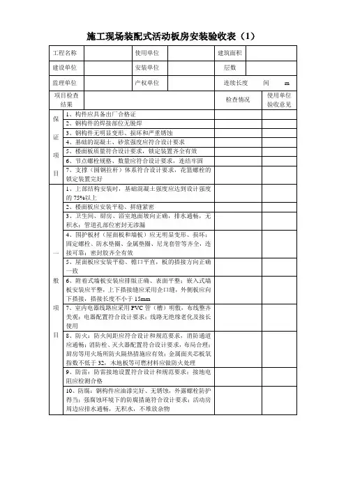 施工现场装配式活动板房安装验收表.